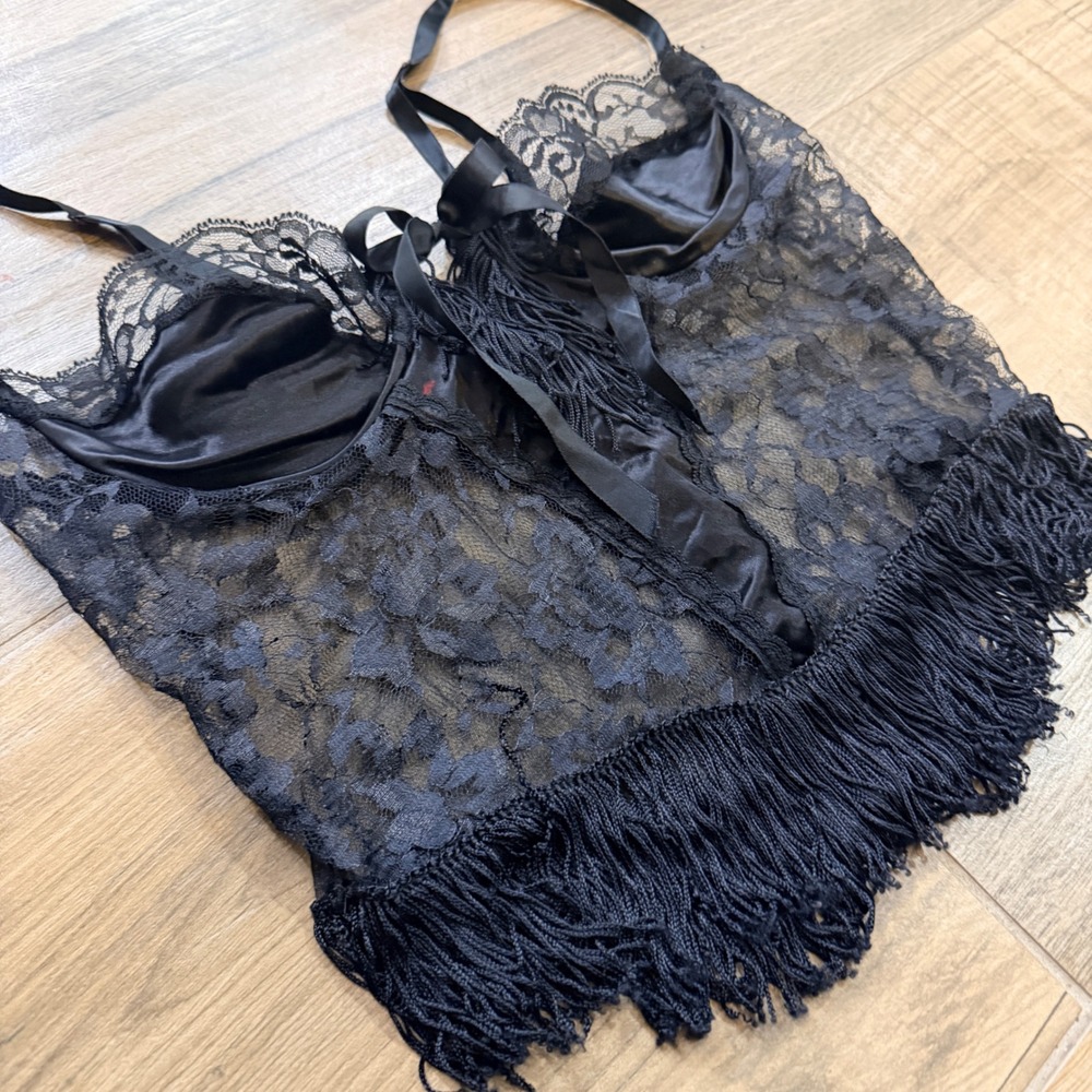 Fredericks of Hollywood Black Lace Fringe Corset Camisole Top 3417 Large - Picture 4 of 8